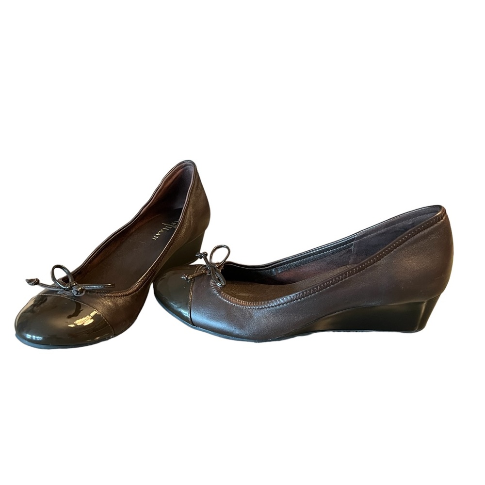 SOLD *** Cole Haan Sz 8 Brown leather Bow Wedge Heel - Picture 1 of 4